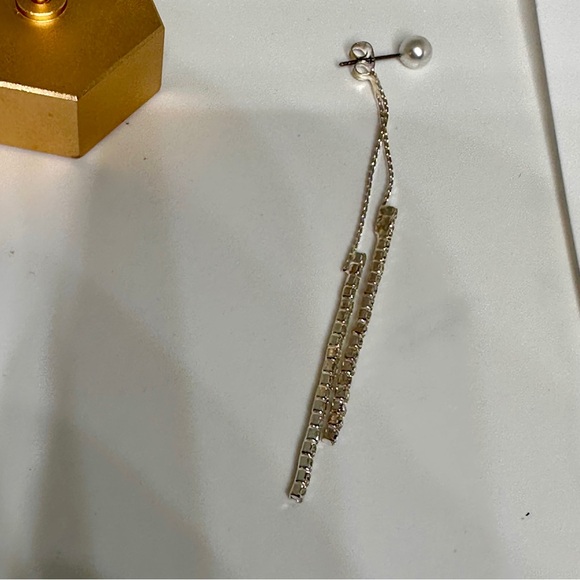 Silver Crystal Pearl Tassel Drop Earrings Long Rhinestone Bridal Prom - Picture 2 of 13